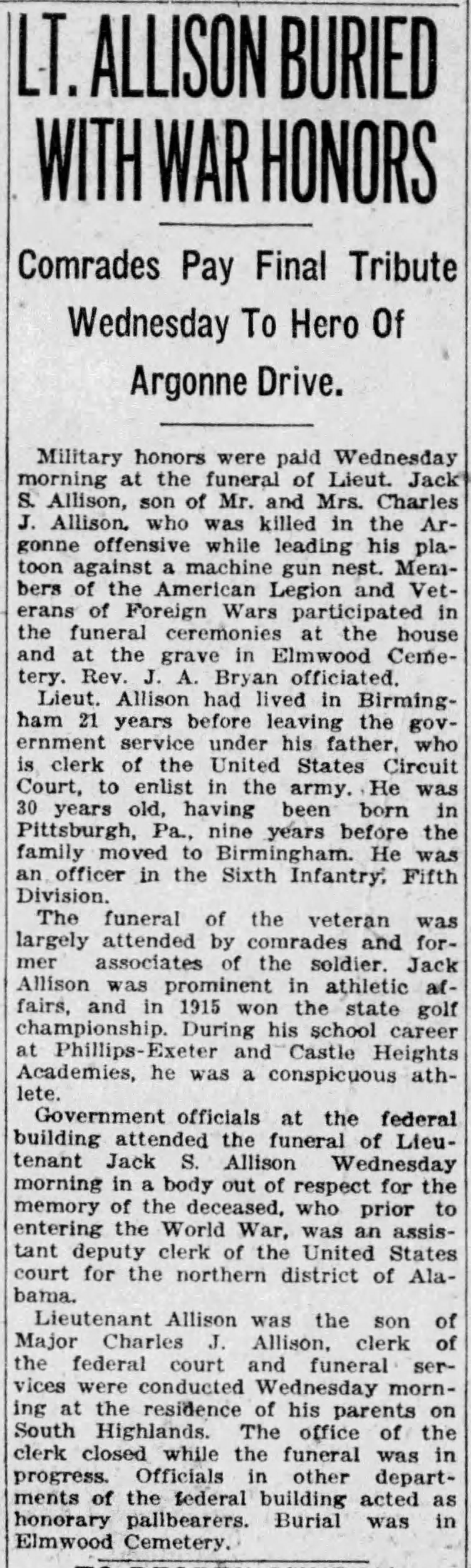 Lietenant Jack Allison obituary